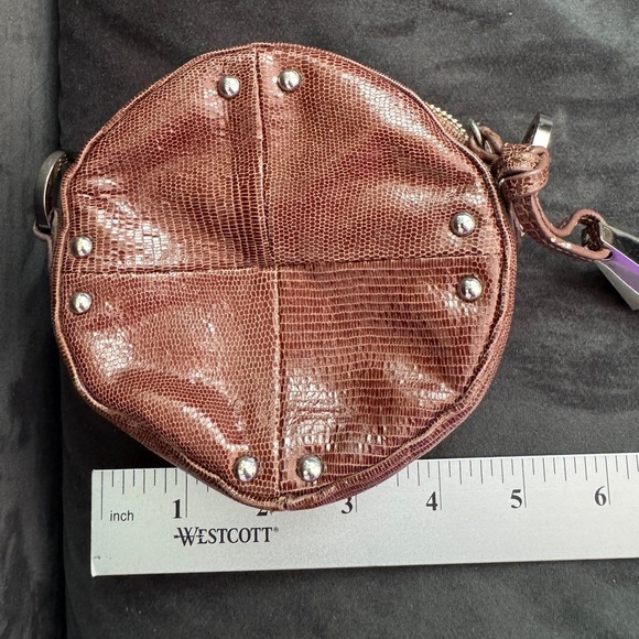 Junior Drake Lizard Leather Brown Small Round Coin Purse Wallet Mini Bag - Picture 1 of 9